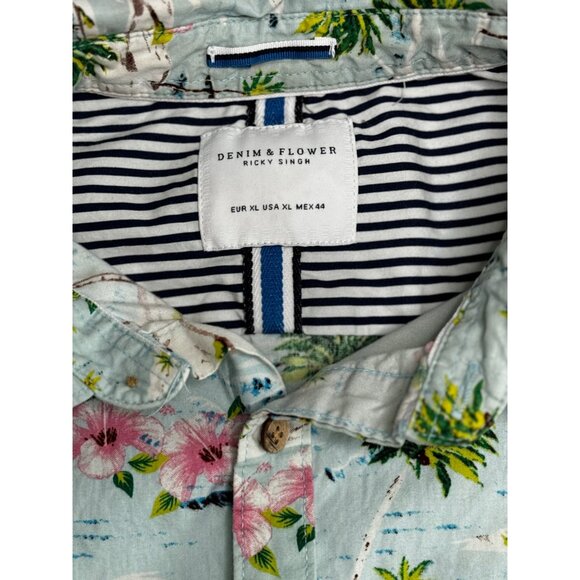 Denim & Flower Ricky Singh Shirt Mens XL Hawaiian Floral Short Sleeve - Picture 3 of 9